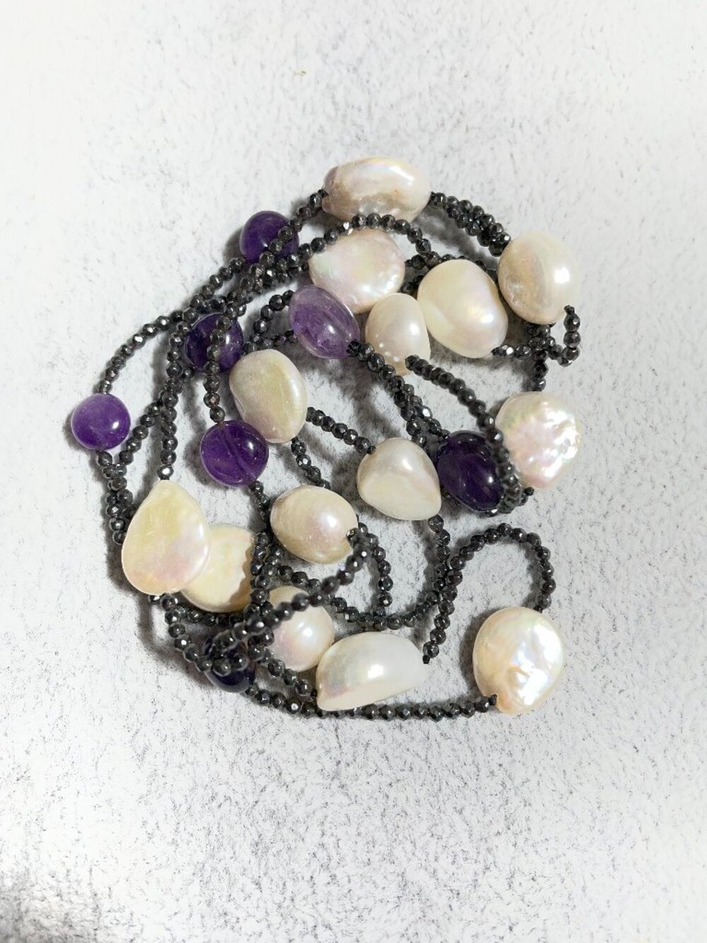 Artisan Cultured Pearls Amethyst Spinel Long Beaded Necklace 18”